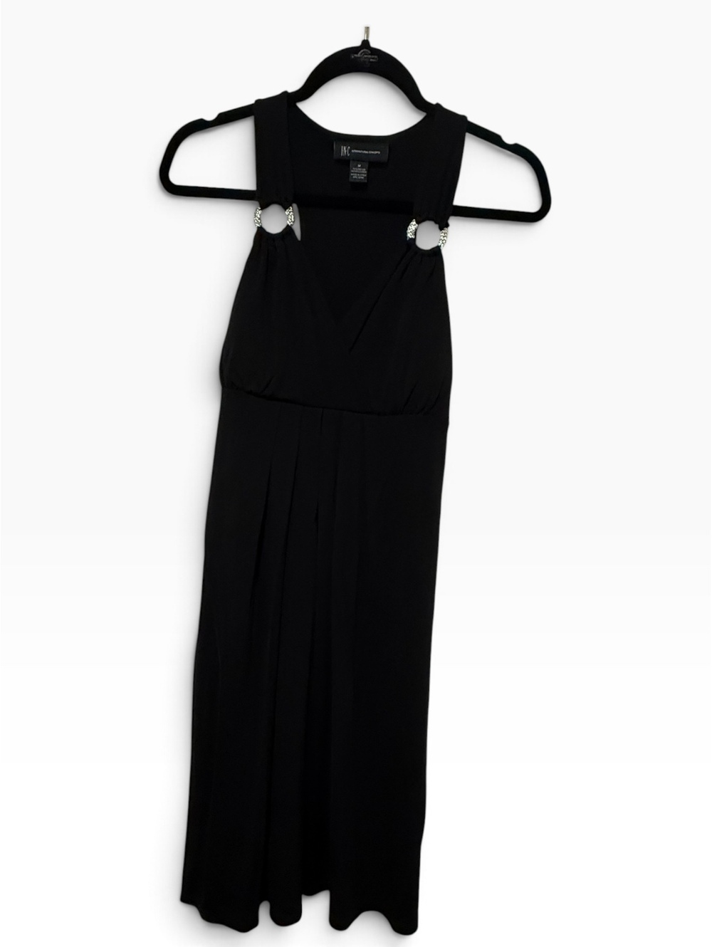 INC Black Sleeveless Dress Rhinestone Rings Size M